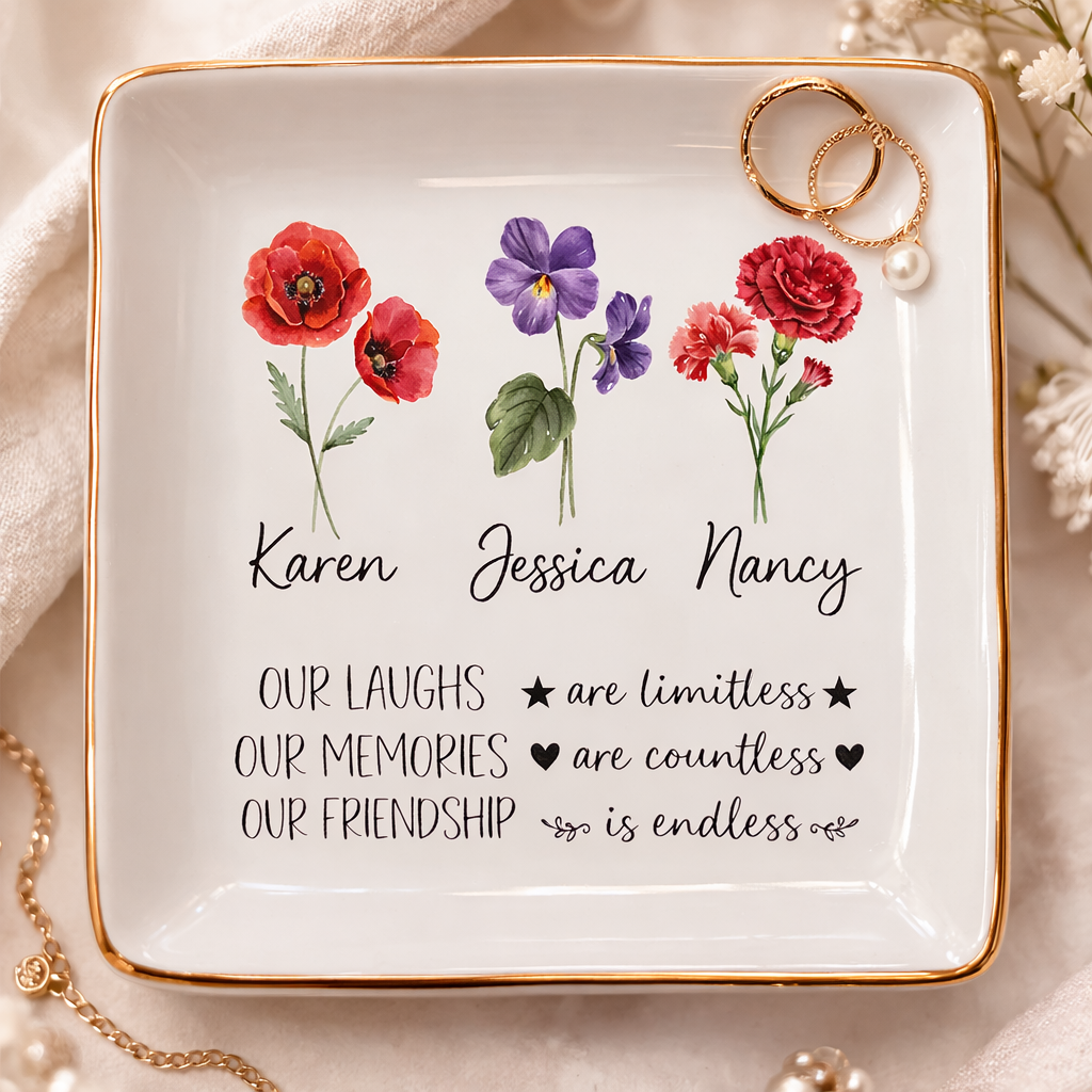 Limitless Laughs Countless Memories Endless Friendship - Personalized Jewelry Plate - Gift For Besties, Friends, Soul Sisters