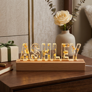 Custom Flower Printed LED Night Light, Birth Month Flower, Custom Name, Gift For Her