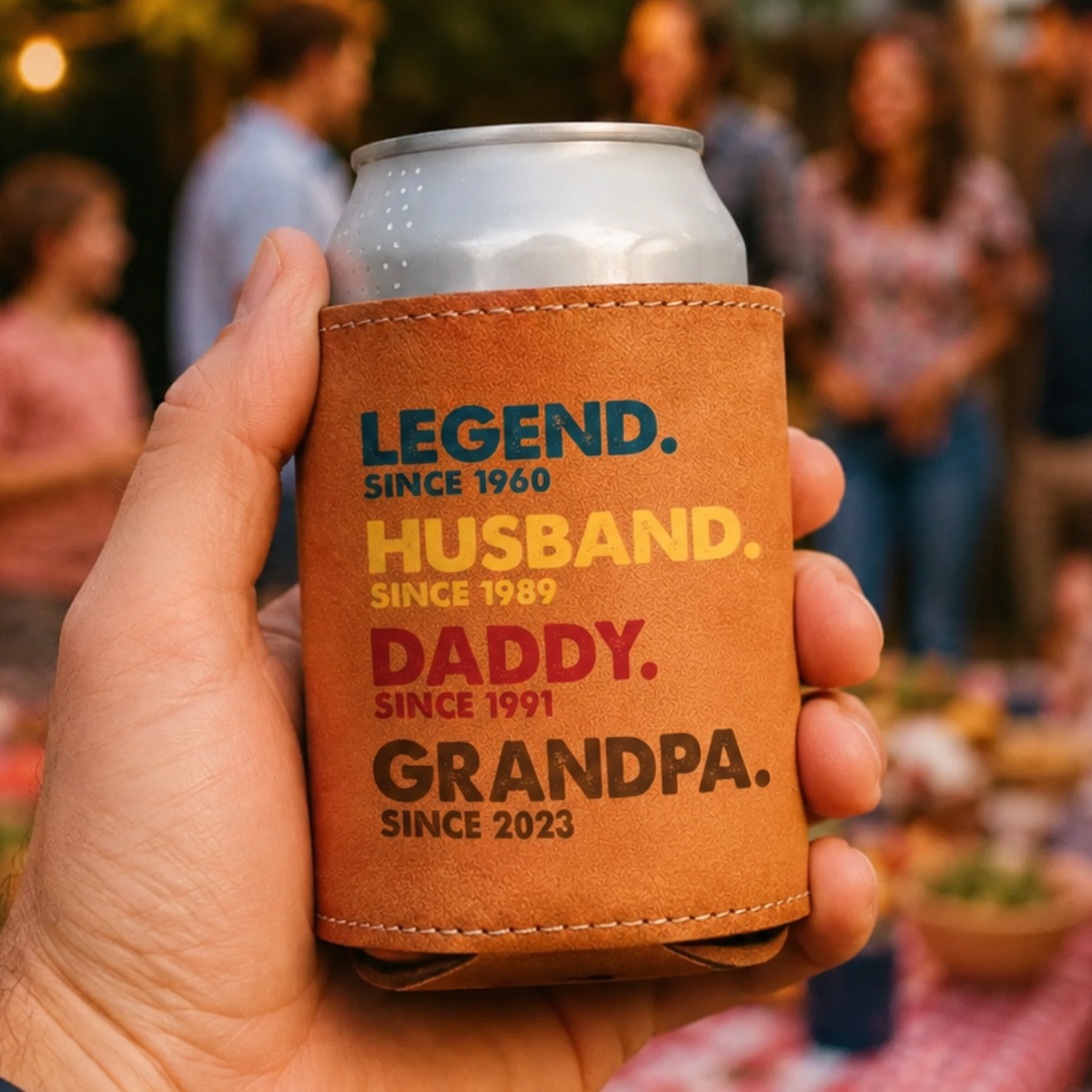 Legend Husband Daddy Papa - Personalized Leather Can Cooler - Gift For Grandpa, Father, Father's Day Gift