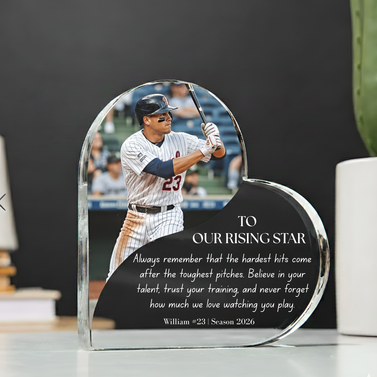 We Love Watching You Play - Personalized Heart Shaped Acrylic Plaque - Gift For Baseball Player, Gift For Son, Gift For Grandson