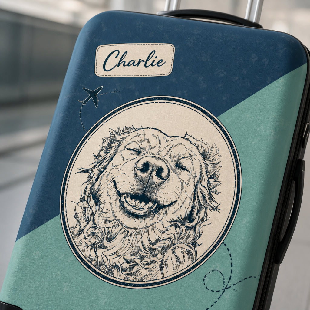 Custom Pet Portrait Luggage Cover — Name + Travel Stamp Design - Personalized Luggage Cover 110ef068-1343-4d1d-8234-0e112cedeb32.jpg