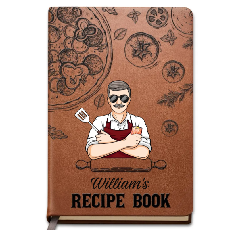 Dad's Recipe Book - Personalized Graphic Leather Journal - Gift For Dad, Father's Day, Birthday Gift
