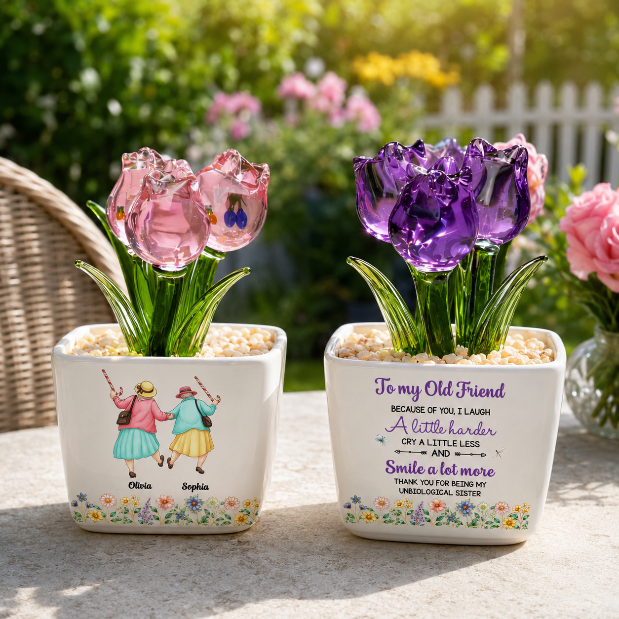Cry A Little Less And Smile A Lot More - Personalized Mini Glass Flower Pot - Gift For Bestie, Friends, Sisters