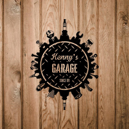 Personalized Metal Circular Mechanic Themed Parts, Tools Auto Shop, Garage Workshop, Business Decor Sign Gift