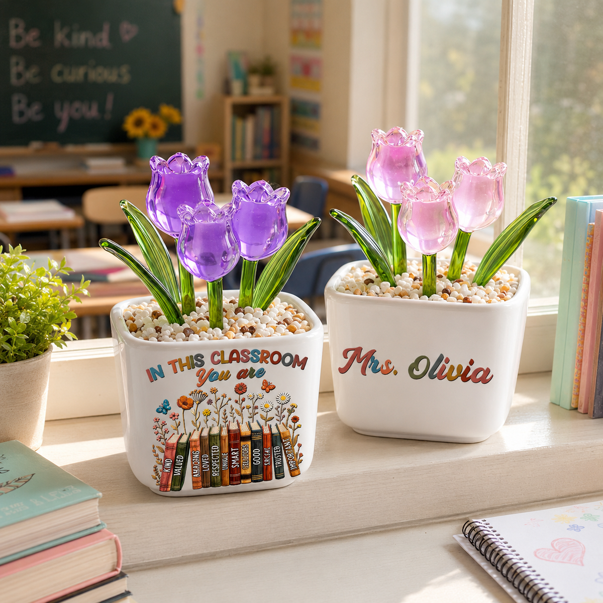 In This Class You Are Valued - Personalized Mini Glass Plant Pot - Gift For Teacher, Classroom Decoration, Back To School Gift