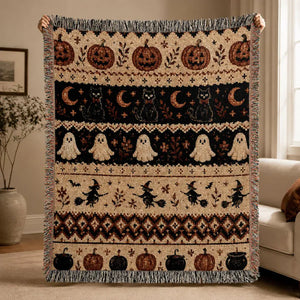 Ghost Cat Halloween Woven Blanket, Black Cat Spooky Fall Home Decor, Cozy Autumn Couch Throw, Halloween Decor 1160455a-bcad-40f5-b450-25c196f3960a-rtry-4-.webp