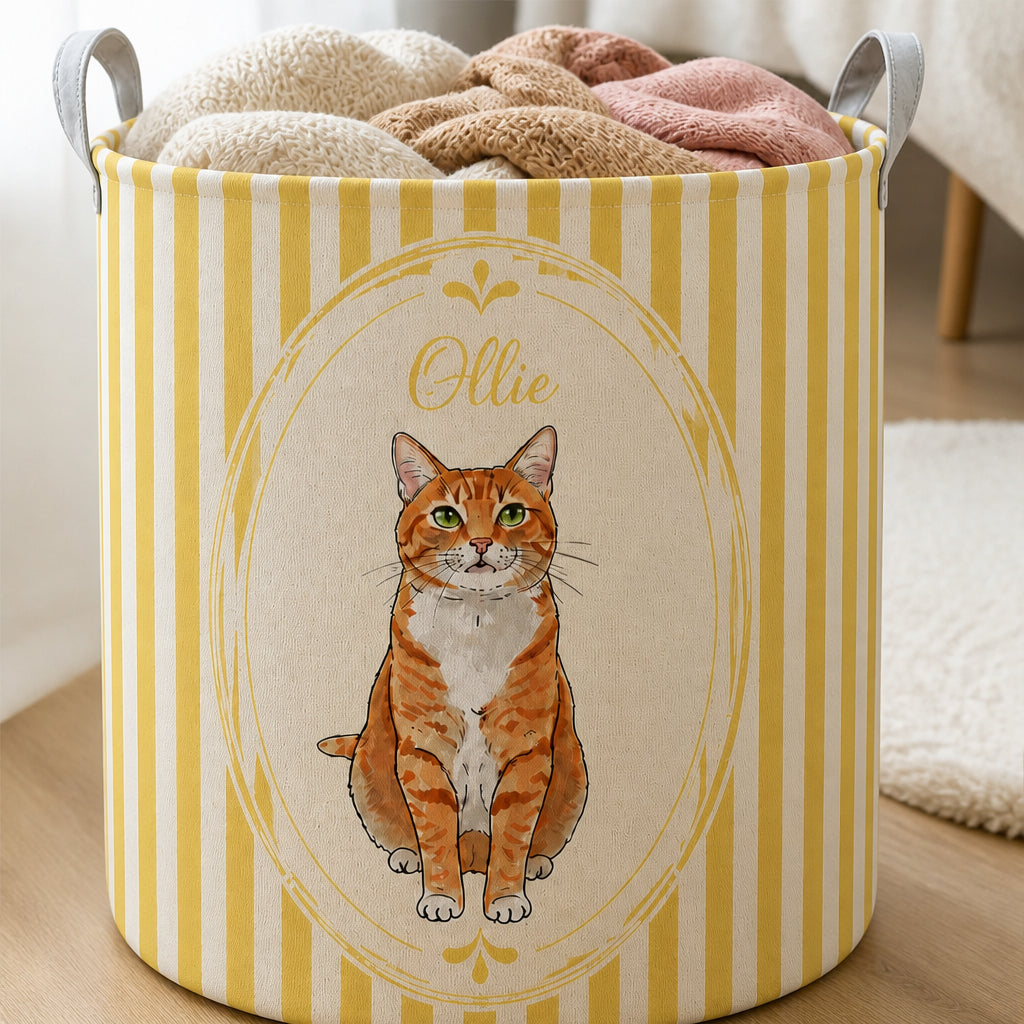 Custom Pet Portrait Laundry Hamper – Watercolor Cameo Wreath - Personalized Storage Bag 117b7033-efe8-4f06-9155-d64fded194f3.jpg