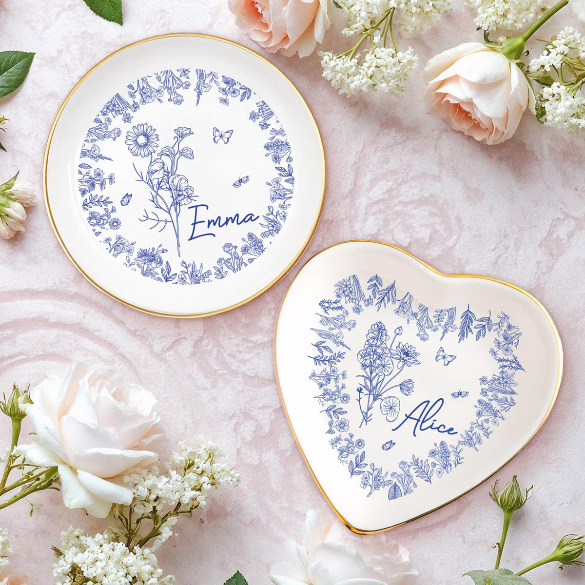 Personalized Birth Flower Trinket Dish, Custom Ceramic Jewelry Tray, Birthday Gift For Her