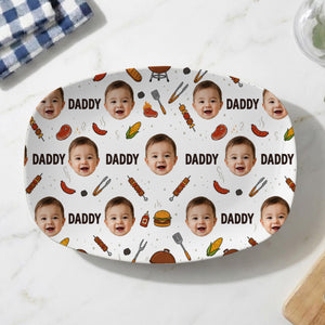 Personalized Photo BBQ Platter: Custom Face Grill Plate for Dad, Funny Daddy Gift, Fathers Day Plate