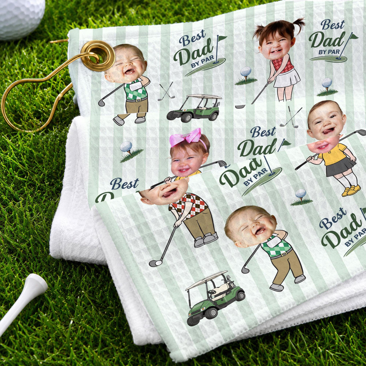 Personalized Baby Photo Golf Towel for Dad, Kids Photo Golf Towel, Best Dad By Par Towel, Fathers Day Gift For Husband, Golf Dad Gift