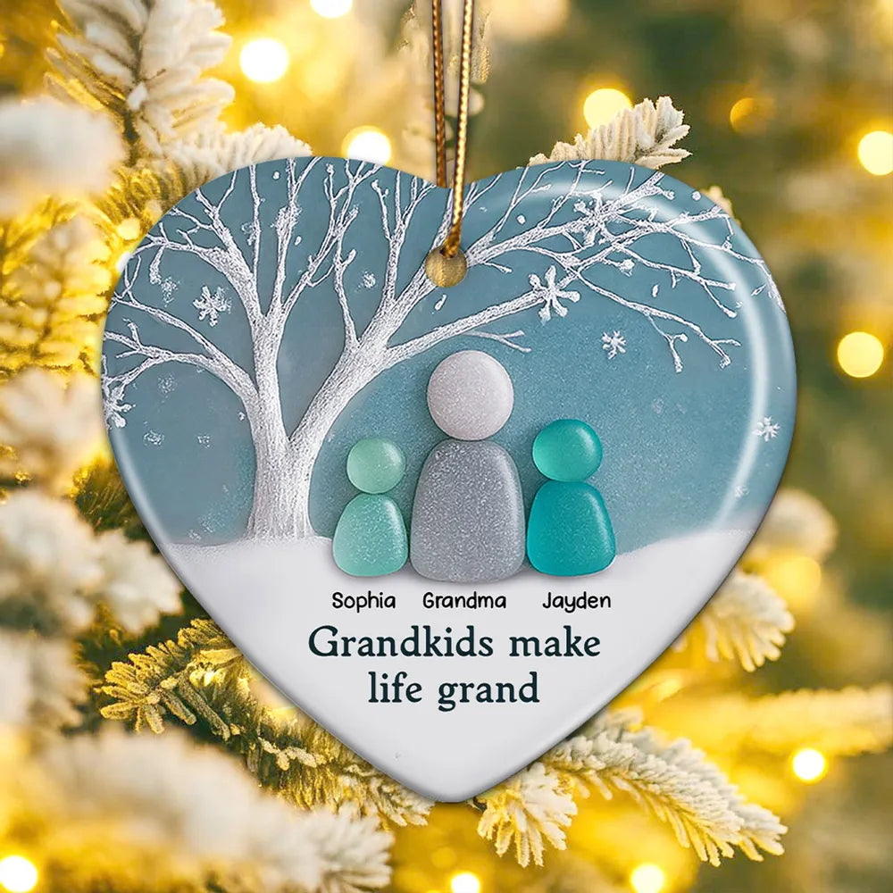 2D Sea Glass Effect Grandma & Grandkids - Personalized Ceramic Ornament - Christmas Gift For Grandchildren, Grandma