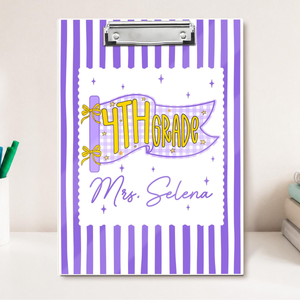 Custom Teacher Pennants Flag Teacher Clipboard: Striped Acrylic Clipboard With Teacher Name, Back to School Gifts, Teacher Appreciation Gift