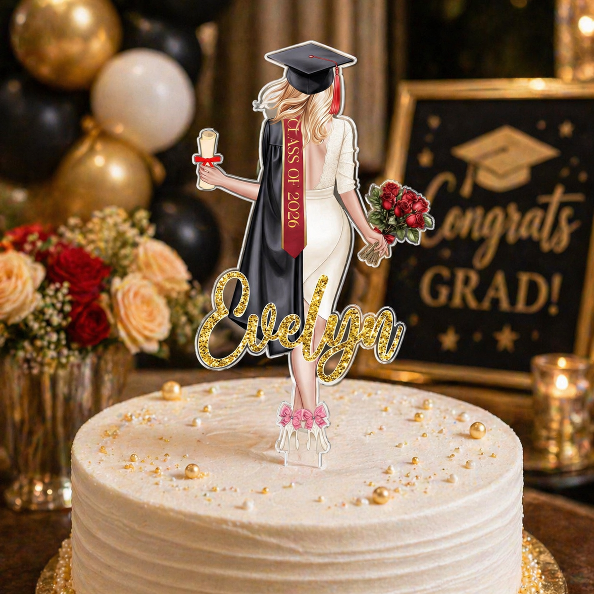Personalized Girl Graduation Cake Topper, Class Of 2026, Custom Senior Keepsake Gift, Graduation Party Decor