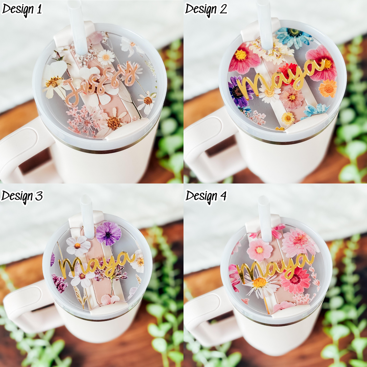 Flower Pattern Tumbler Topper, Custom Tumbler Name Tumbler Topper Name Tag, Gift For Her