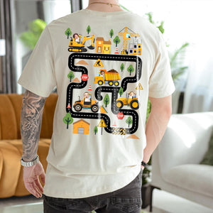 Personalized Tired Dad Club Construction Car Road Map Shirt, Custom Kids Face Dad Shirt, Gift For Dad From Son, Fathers Day Gift for Husband