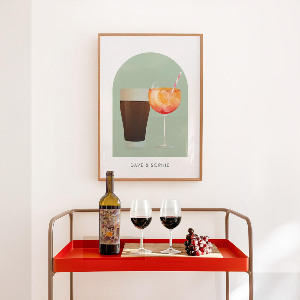 Personalised Name Wine, Beer & Cocktail Wall Art, Bar Cart Decor, Cocktail Bar At Home Decor