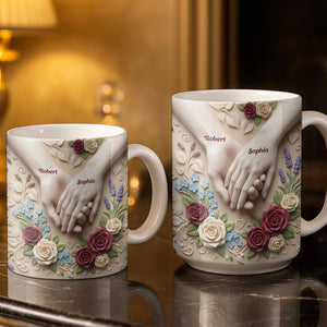 Couple Holds Hands And Roses - Personalized Mug - Gift For Couple