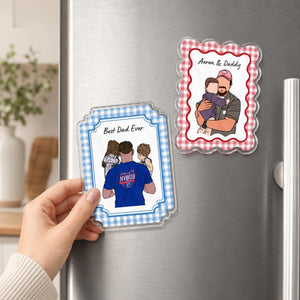 Personalized Portrait From Photo Dad And Kids Magnet: Custom Photo Frame Magnet, Fathers Day Gift For Dad, Gift For Husband, New Dad Gift