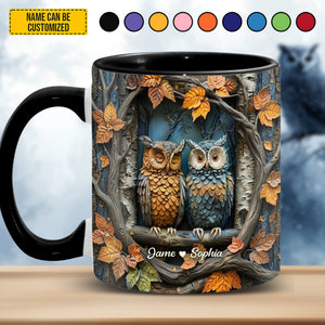 Cute Couple Owl In Tree - Personalized Owl Accent Mug