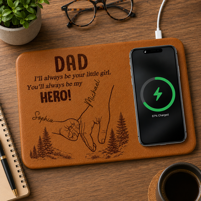 Dad You'll Always Be My Hero - Personalized Wireless Charging Mat - Gift For Dad Grandpa, Father's Day Gift