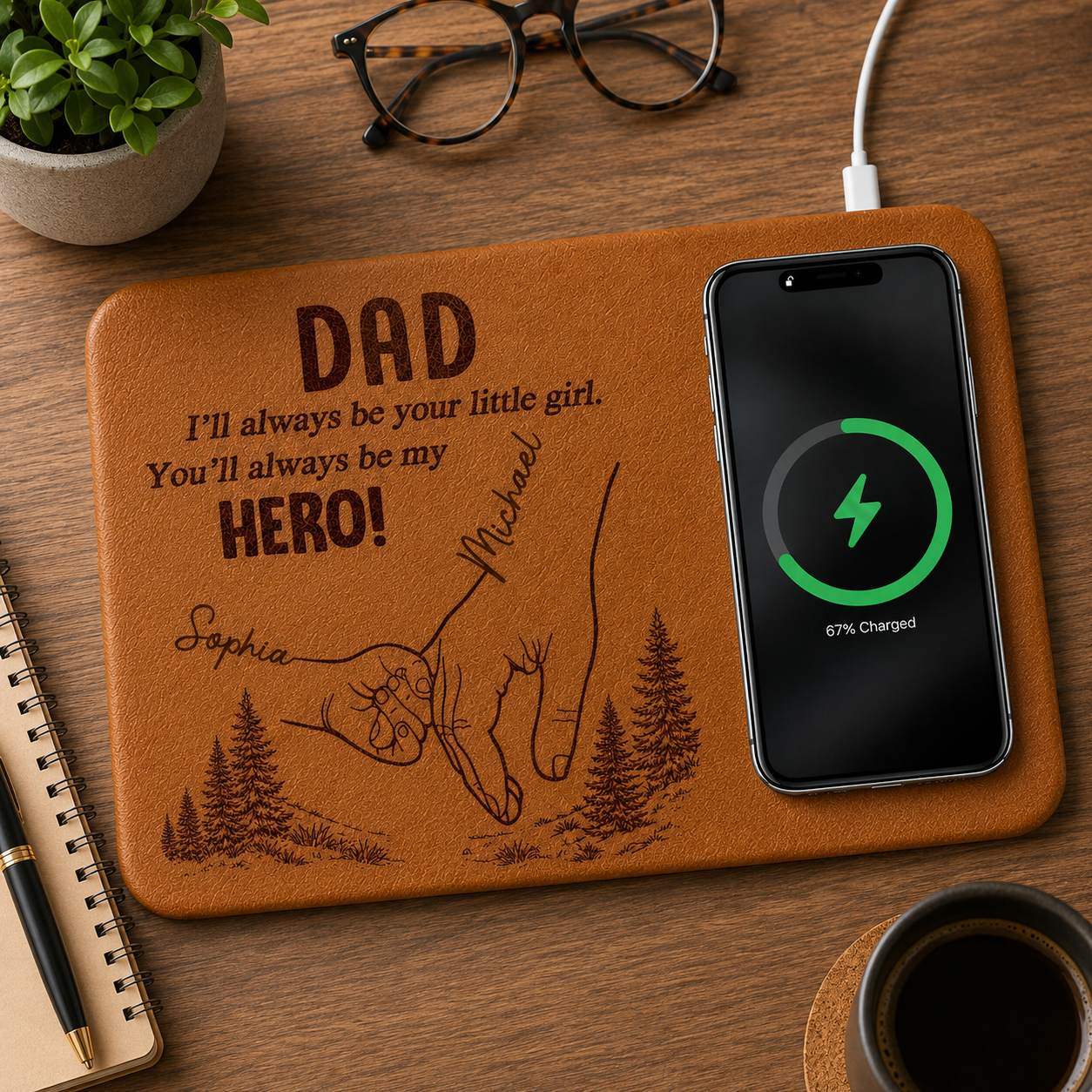 Dad You'll Always Be My Hero - Personalized Wireless Charging Mat - Gift For Dad Grandpa, Father's Day Gift