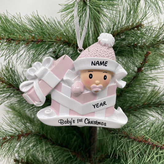 Personalized Baby Girl Boy in Present Ornament, Baby's First Christmas Ornament, Perfect Gift for Baby/Kid Custom Ornament, Christmas Ornament