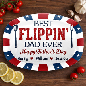 Best Flippin' American Dad Ever - Personalized Platter - 4th Of July Gift, Patriotic Gift For Family, Gift For Grilling Dad