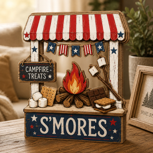 3D Wooden Marshmallow Stand Sign, Gift for BBQ Lovers, Fourth of July Decor, Custom Name Kitchen Block, Patriotic Diner Tabletop Art