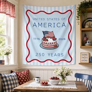 America 250th Anniversary Tapestry, USA Wall Hanging,Patriotic 4th Of July Backdrop, Coastal Americana Porch Banner, Summer Party Gift Decor