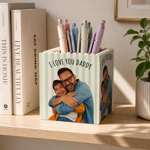 Personalized Photo Building Block Pen Holder, Best Dad Puzzle Block, New Dad Gift, Gift For Papa, Father's Day Gift For Dad, Husband