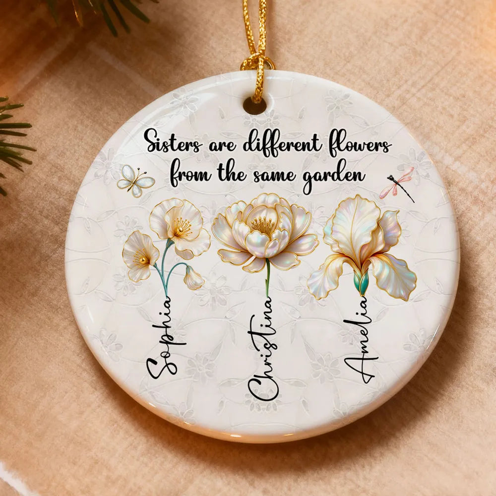 3D Pearl Effect Birth Flowers Sisters From The Same Garden - Personalized Ornament - Christmas Gift For Sisters, Besties