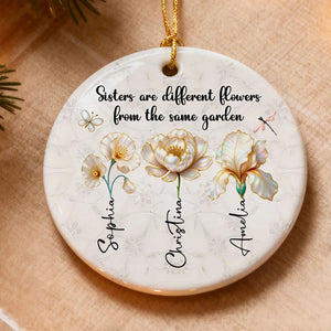 3D Pearl Effect Birth Flowers Sisters From The Same Garden - Personalized Ornament - Christmas Gift For Sisters, Besties