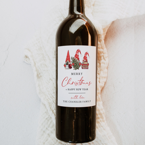 Scandi Gnomes Wine Bottle Label, Christmas Drink Gift Label, Personalized Wine Bottle Sticker, Nordic Wine Label