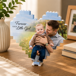 Forever your Little Girl Custom Puzzle Personalized Brick Photo Block Gift for Father s Day, Birthday, Family Keepsake