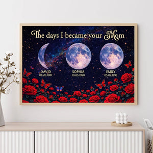 Roses The Day You Became Mom Grandma Custom Birth Moon Phase - Personalized Canvas - Mother's Day Gift For Mom, Grandma