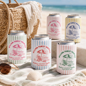 Custom Beach Family Vacation Can Coolers, Personalized Family Reunion Beer Huggers, Matching Coastal Vacation Gift, Family Summer Vacation