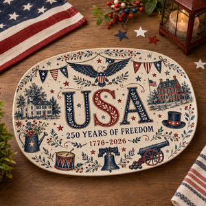 America 250th Anniversary Platter, 1776 2026 Patriotic Decorative Plate, Liberty Bell Freedom, 4th of July Decor, Independence Day Keepsake