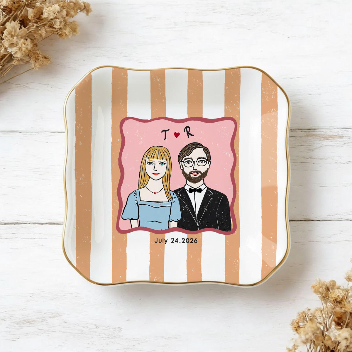 Custom Engagement Ring Dish, Personalized Proposal Portrait Ring Dish, Engaged Jewelry Tray, Trinket Tray for Couples, Engagement Gift