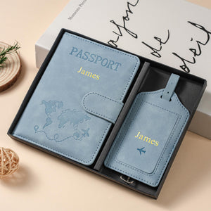 Personalized Passport Holder & Luggage Tag Set RFID Protection for Travelers, Custom Travel Gift