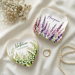 Personalized Birth Flower Trinket Dish, Custom Watercolor Flower Ring Dish, Mother's Day Gift, Wedding Bridesmaid Gift, Birthday Jewelry Dish