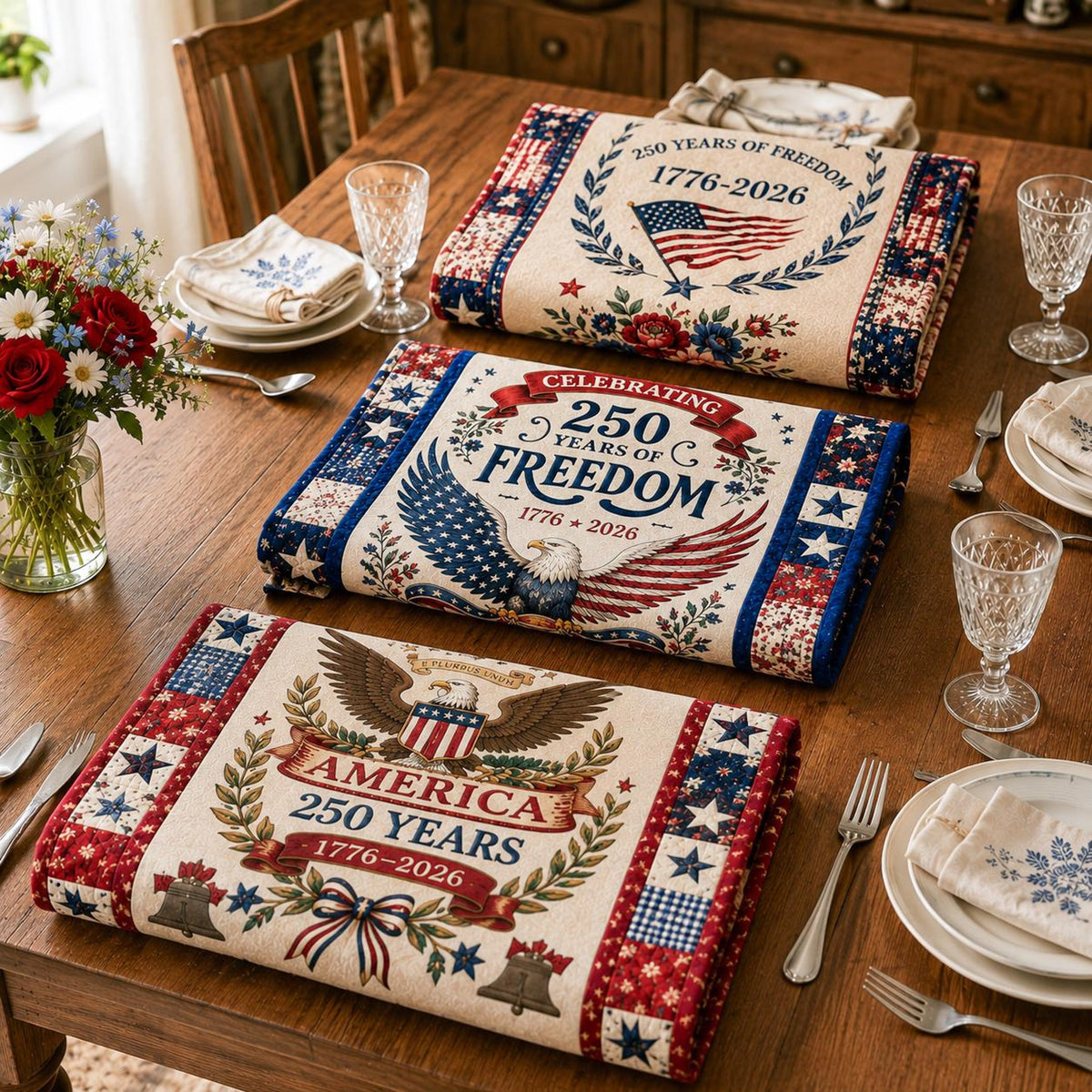 USA 250th Anniversary Table Runner, Patriotic America 1776-2026 Table Decor, Independence Day Dining Table Runner, Americana Home Decoration