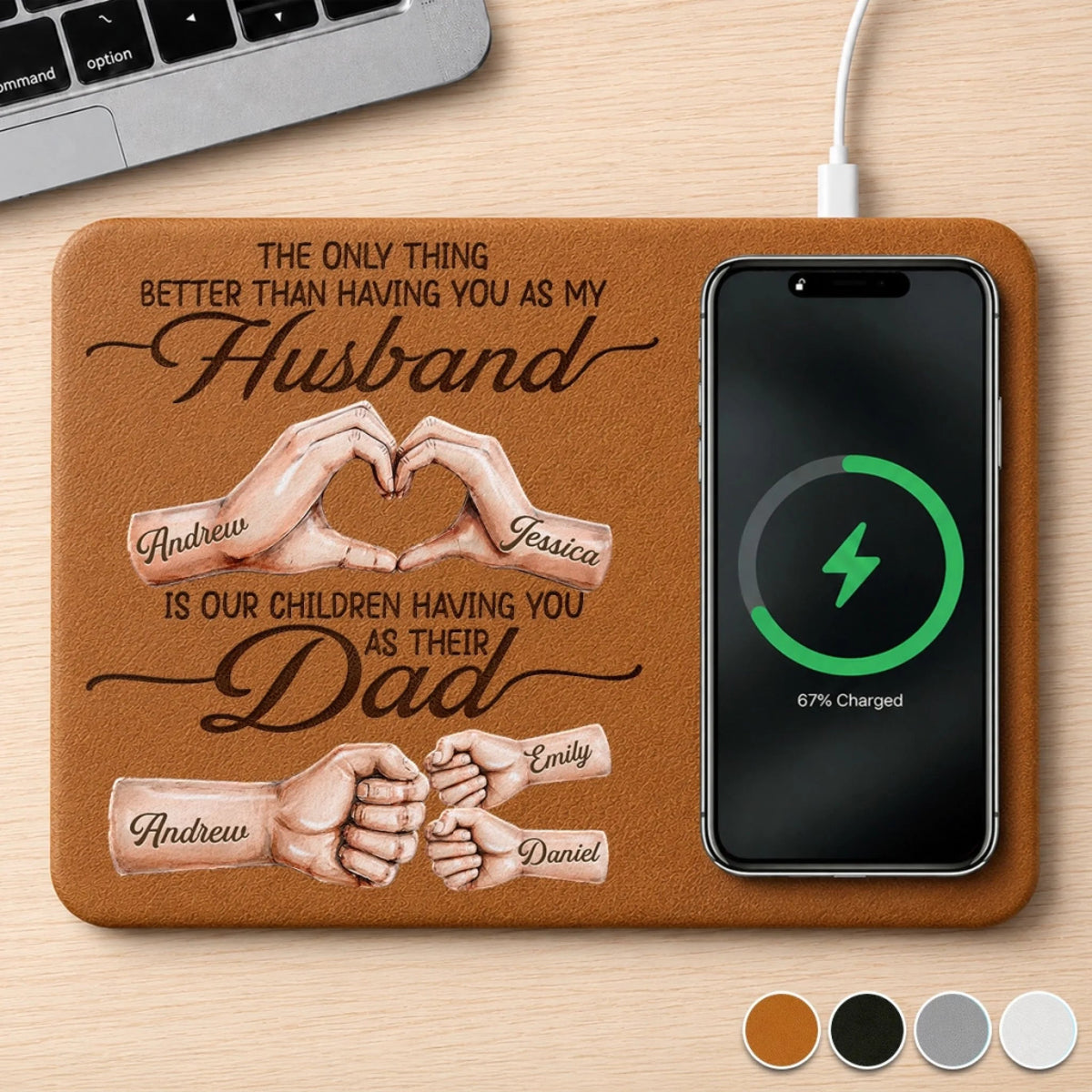 Our Family Is Perfect Because We Have Dad - Personalized Wireless Charging Mat - Gift For Dad, Father's Day Gift, Family Gift
