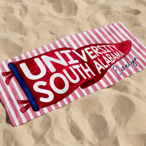 Personalized College Pennant Beach Towel, School Banner School Spirit Beach Towel, High School Graduation Gift, University Graduation Gift