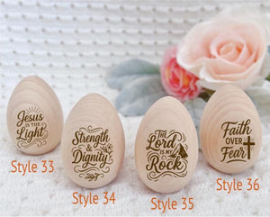 Personalized Engraved Wooden Egg for Easter Egg Basket, Easter egg table setting, Easter tray Easter Christian decor, He is risen