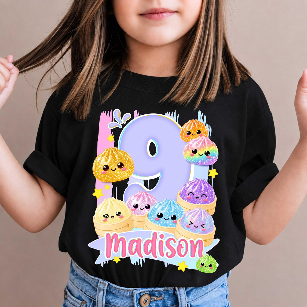 Personalized Birthday Dumpling T-Shirt for Girls – Custom Name Cute Glitter Bao Buns Birthday Party Tee 11ad7e5b-bd23-43a1-9081-d4e737ece94d-5.jpg