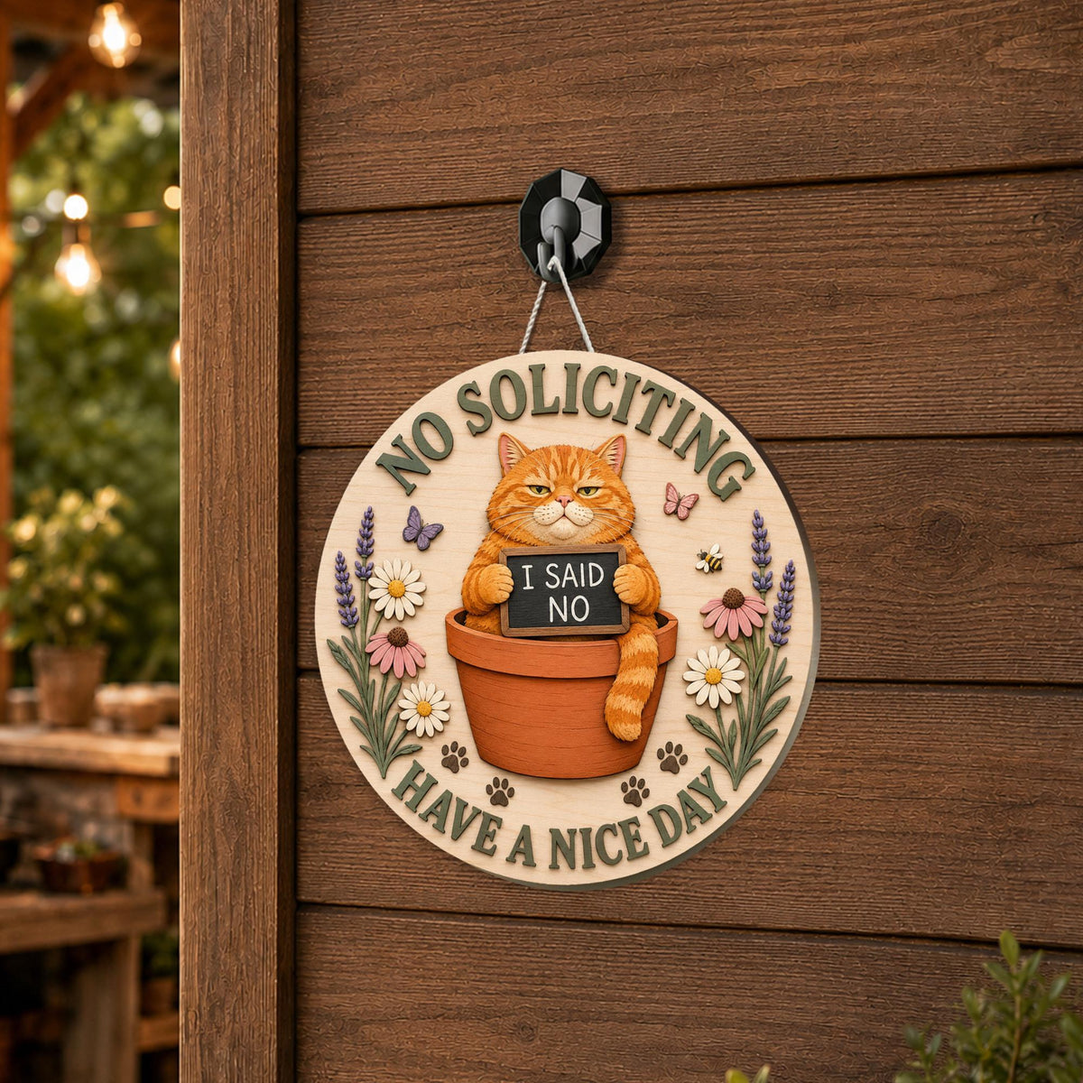 Funny No Soliciting Cat Wooden Sign, Grumpy Cat Garden Sign, Front Porch Decor, Funny Door Hanger, Outdoor Welcome Sign 11da7472-44eb-41b4-ba14-48b489054767-3.jpg