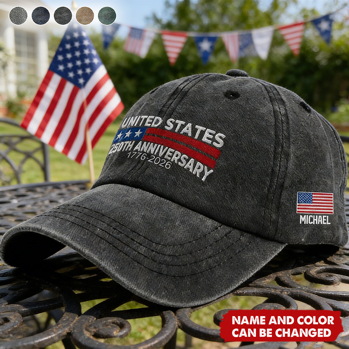 250 Anniversary USA - Personalized Flag Patriotic Embroidered Cap 250th Anniversary Cap