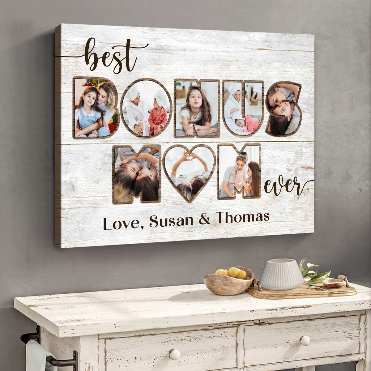 Bonus Mom Photo Collage, Personalized Mother s Day Gift For Bonus Mom, Bonus Mom Christmas Gifts, Best Bonus Mom Ever Canvas