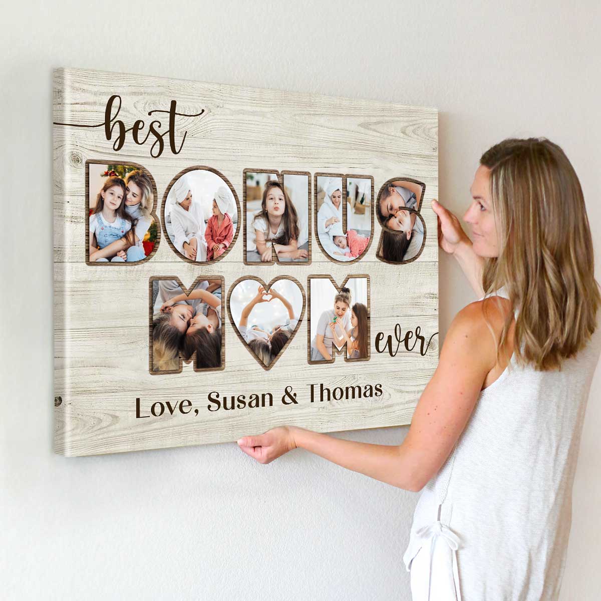 Bonus Mom Photo Collage, Personalized Mother s Day Gift For Bonus Mom, Bonus Mom Christmas Gifts, Best Bonus Mom Ever Canvas