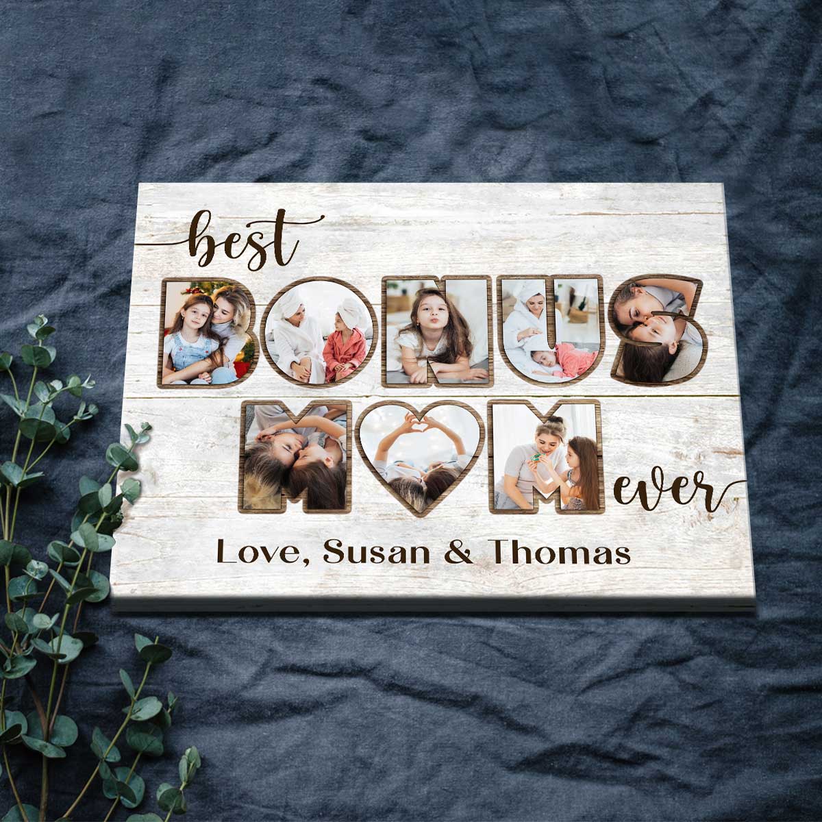 Bonus Mom Photo Collage, Personalized Mother s Day Gift For Bonus Mom, Bonus Mom Christmas Gifts, Best Bonus Mom Ever Canvas